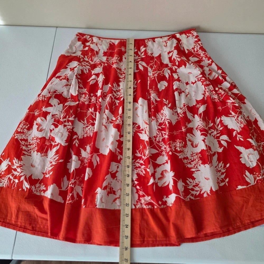 Lapis Floral Midi Skirt Womens XL Orange‎ White Pleated 100% Cotton Boho Summer